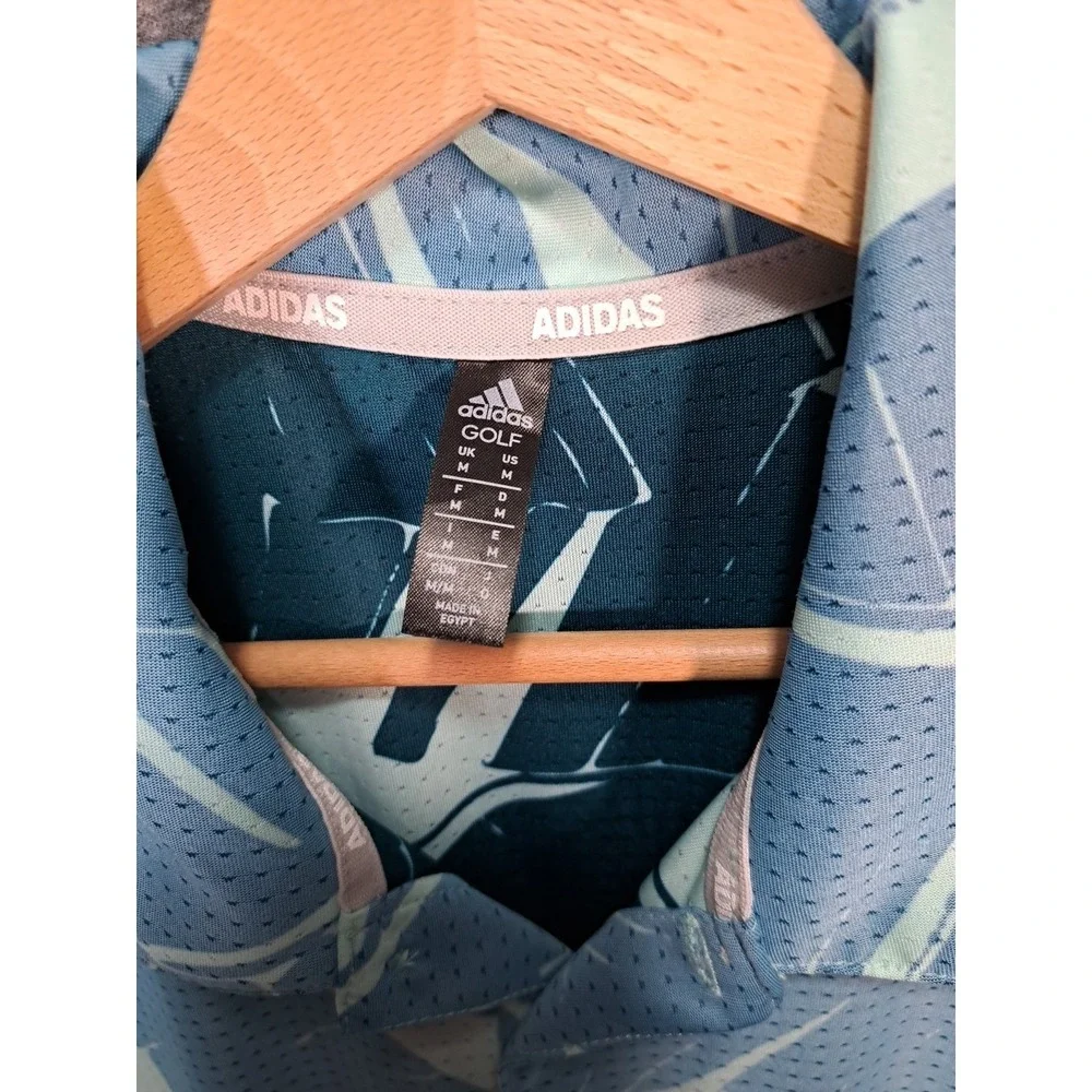 Adidas Golf Mens Blue Tropical Banana Leaf Print Performance‎ Polo Shirt Size M